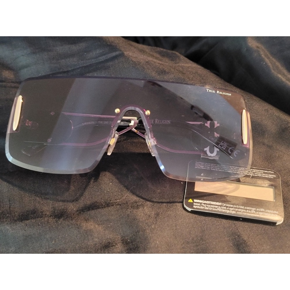 True Religion Rimless Shield Sunglasses Black Gradient Gold Horseshoe TR 26 142